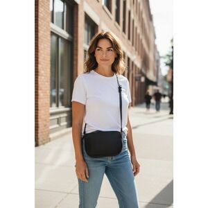 Lo & Sons Black Waverly Leather Belt Crossbody Bag Small Adjustable Wristlet